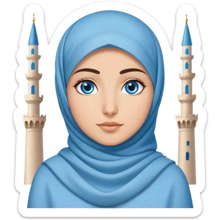 Turkish beautiful finish Konya girl blue eyes with hijab dress and ramadan background  sticker