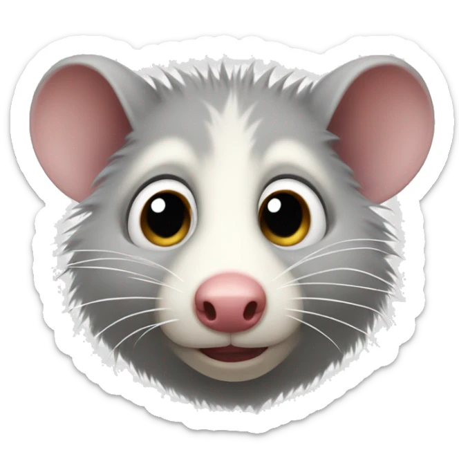 A detailed emoji of an opossum's face, showing sadness with a tear dropping from its left eye. sticker