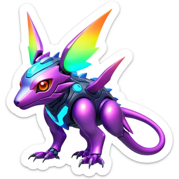  exotic futuristic lush warm-colored modern colorful neon-colored cyber-Fakémon-Digimon-Trico-creature sticker