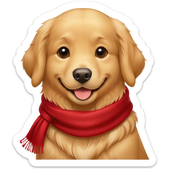 A golden retriever with a red scarf around his neck, who smiles sticker