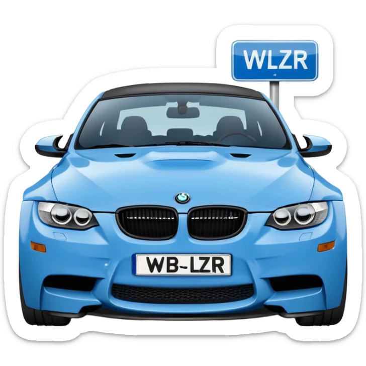 Make me an emoji with a blue bmw M3 and some kind of sign that says ‘W LZR’ sticker