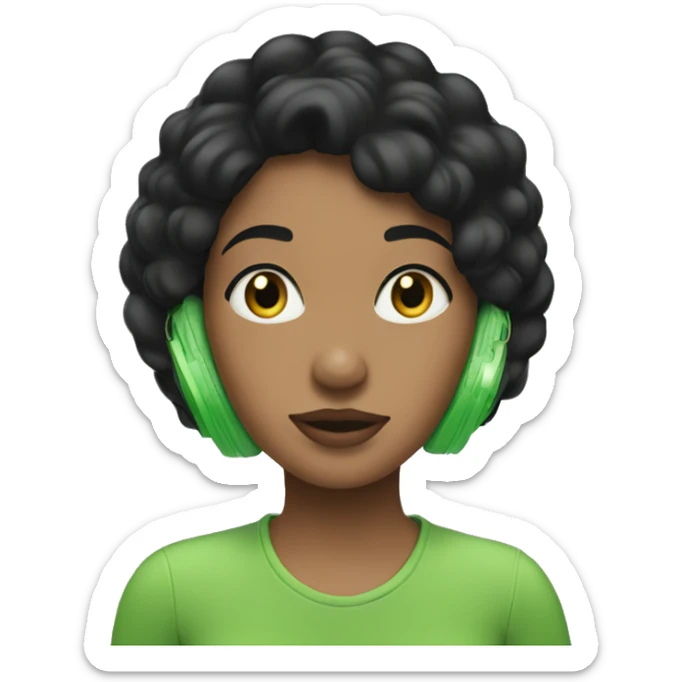 Black hair girl listening to her green air pro max sticker