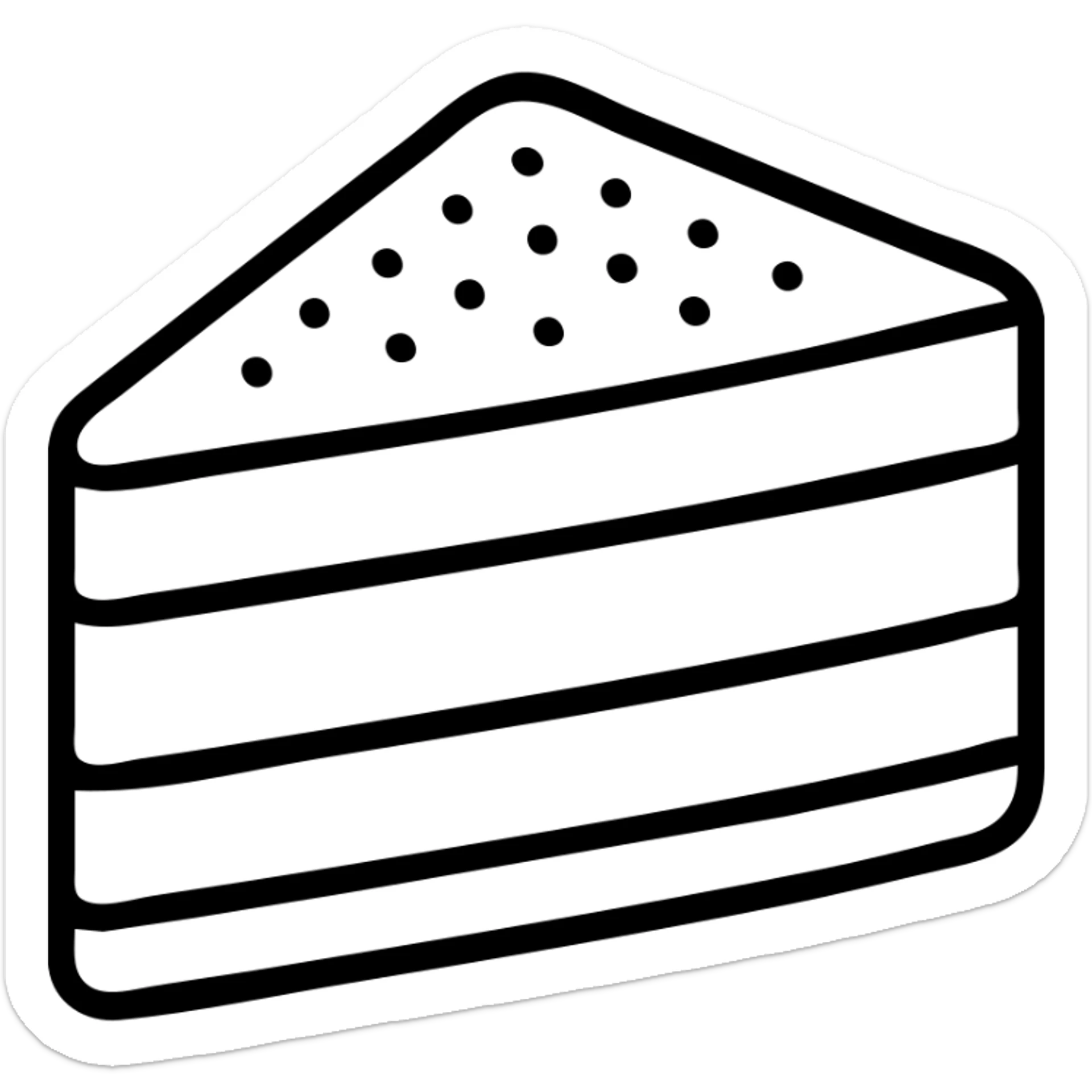 A piece of tiramisu with cocoa powder on top and visible layers sticker