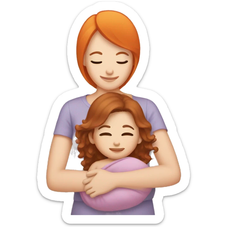 Newborn with brown hair being held by orange hair mom sticker