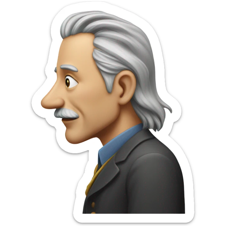 Attractive older man with long grey hair with a nose like Pinocchio and you can see how long it is from the side profile sticker