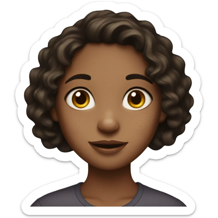 A girl with wavy dark brown hair and who has freckles  sticker