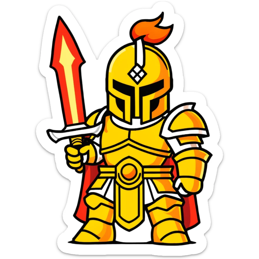 Emperor of Mankind from Warhammer 40K with golden armor and a large flaming sword sticker