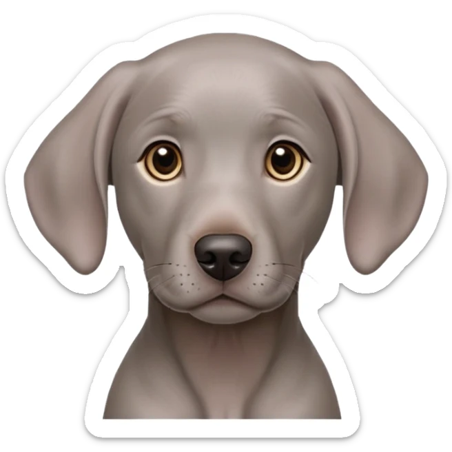 cinematic-noble-weimaraner puppy-portrait-emoji,-poised-and-regal,-with-a-strong,-athletic-build-and-a-lustrous,-well-groomed-grey fur,-deep-set-soulful-brown-eyes,-simplified-yet-sharp-and-sophisticated-features,-highly-detailed, sticker