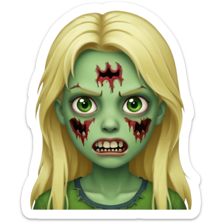 girl zombie with blonde long hair with teeth green skin and serious face sticker