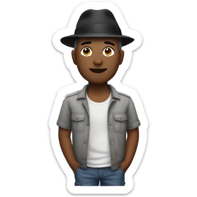 Adult man with black hat and a grey shirt and cargo shorts with a watch on sticker