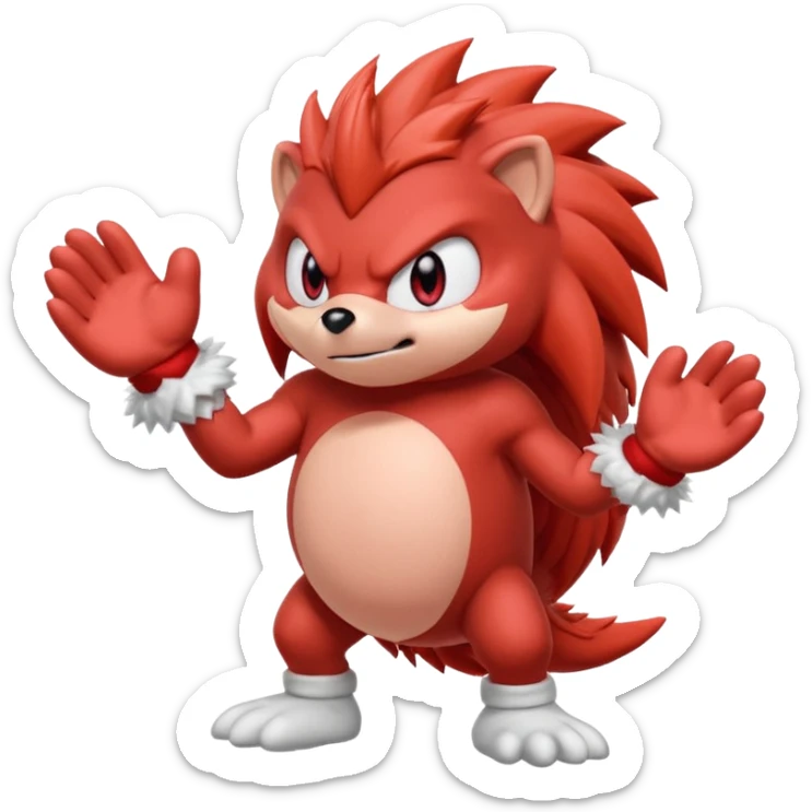 Sonic the hedgehogs friend knuckles a red animal with peach arms and white mittens, he’s a echidna with red eyes sticker