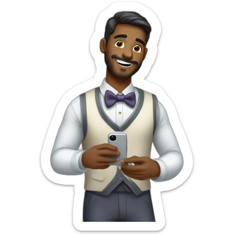 hombre bien vestido feliz teniendo una llamada con un iphone sticker