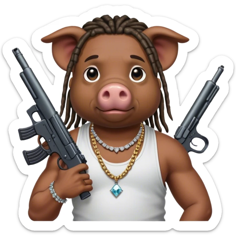 african-american race pig with dreads looking gangster with gun and tank top, with diamond blinging chain sticker
