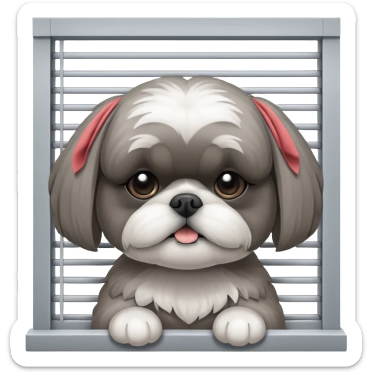 cute all grey shih tzu BEHIND A WINDOW WITH BLINDS AND PEEKING THROUGHT THE SLATS sticker