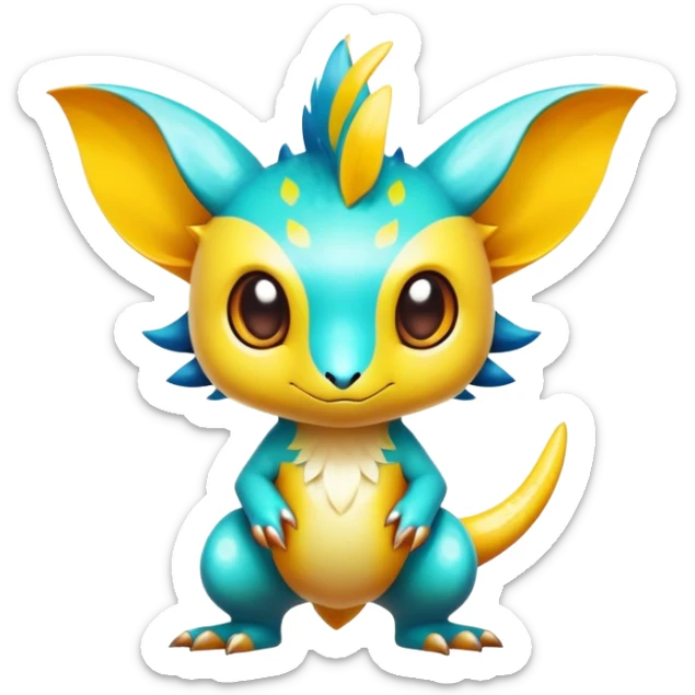 Exotic tropical shiny rare epic cute Fakémon-creature, full body, with random markings sticker