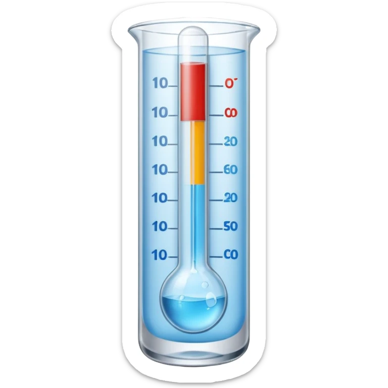 The thermometer is placed in a clear glass of water and shows the temperature. sticker