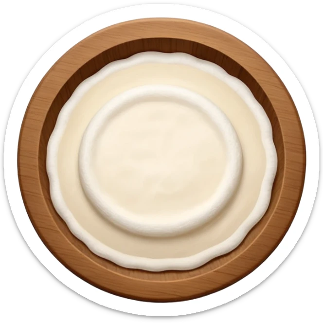 glutinous rice flour soaked in water on circular wooden plate with curved edges sticker
