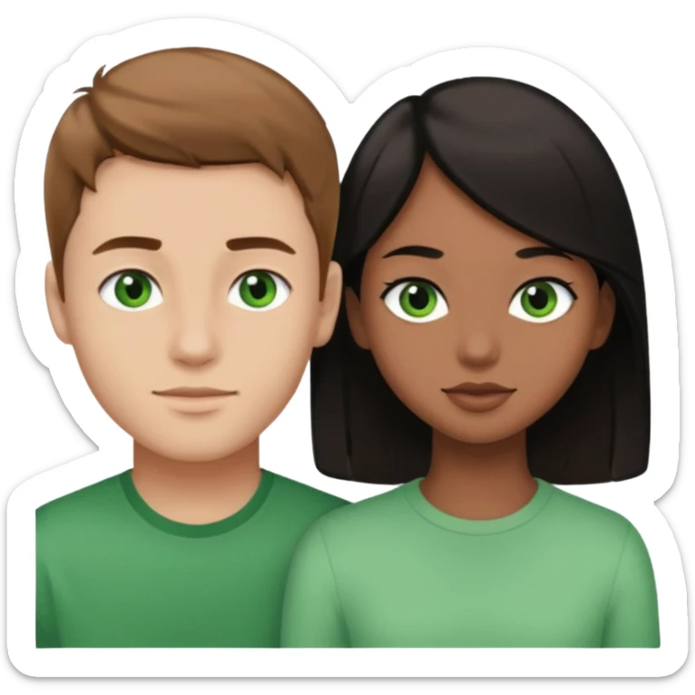 A boyfriend with light brown hair and green eyes next to his girlfriend with black eyes and black hair sticker