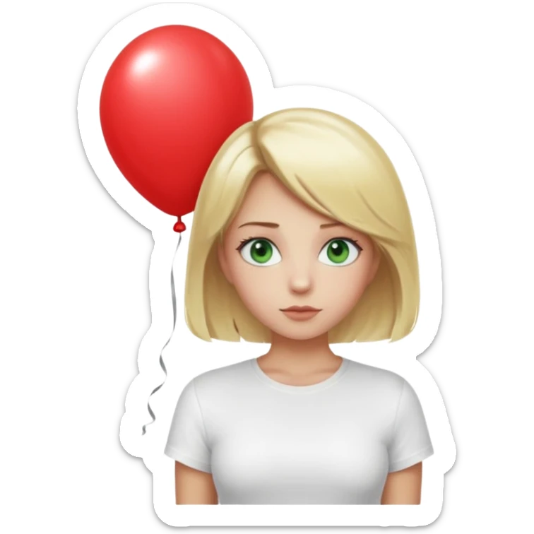 Un fille blonde au yeux vert je veut du mascara sur mais sil je veux un t-shirt blanc moulant et je veux un géant sticker