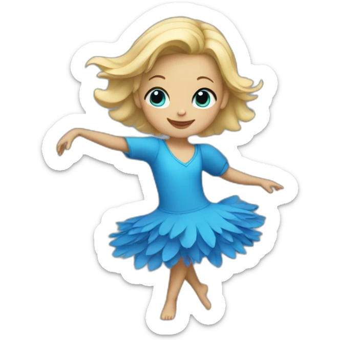 little blonde girl dancing in a blue bird costume sticker