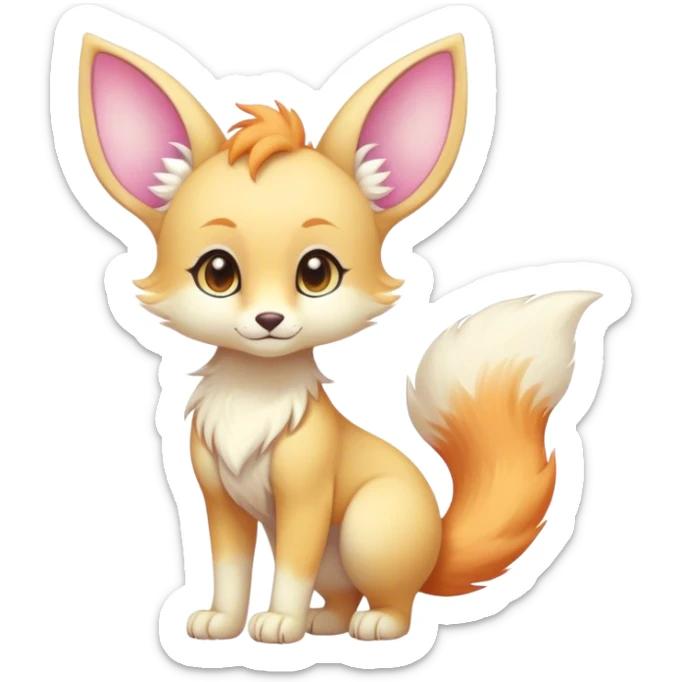 Kawaii bright colorful fantasy ethereal anthro fursona animal with a tufted tail and round ears sticker