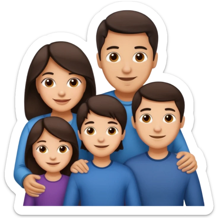 Hispanic family of five: mom, dad, oldest son, younger son, youngest daughter, all with medium skin and dark brown hair sticker