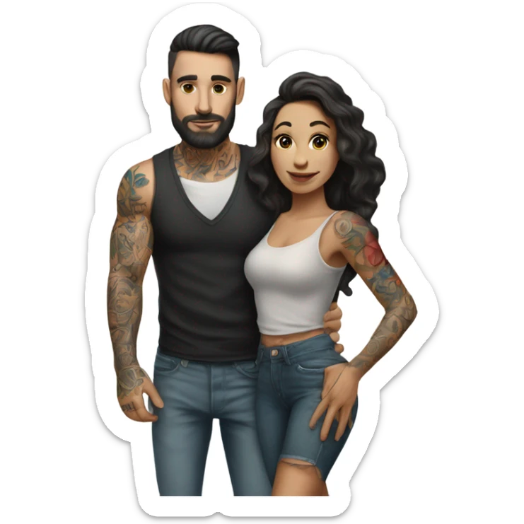 Hyper Realistic beautiful woman in the arms of a very handsome tattooed man walking  sticker