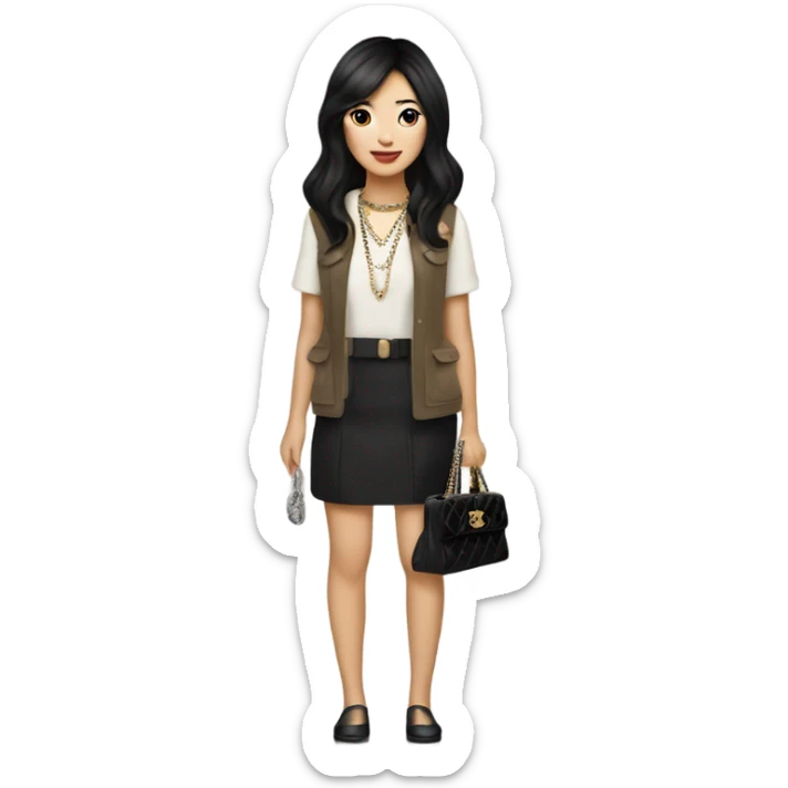 Realistic Dark hair Chanel Asian Girl with Birkin bag and Chanel necklace sticker