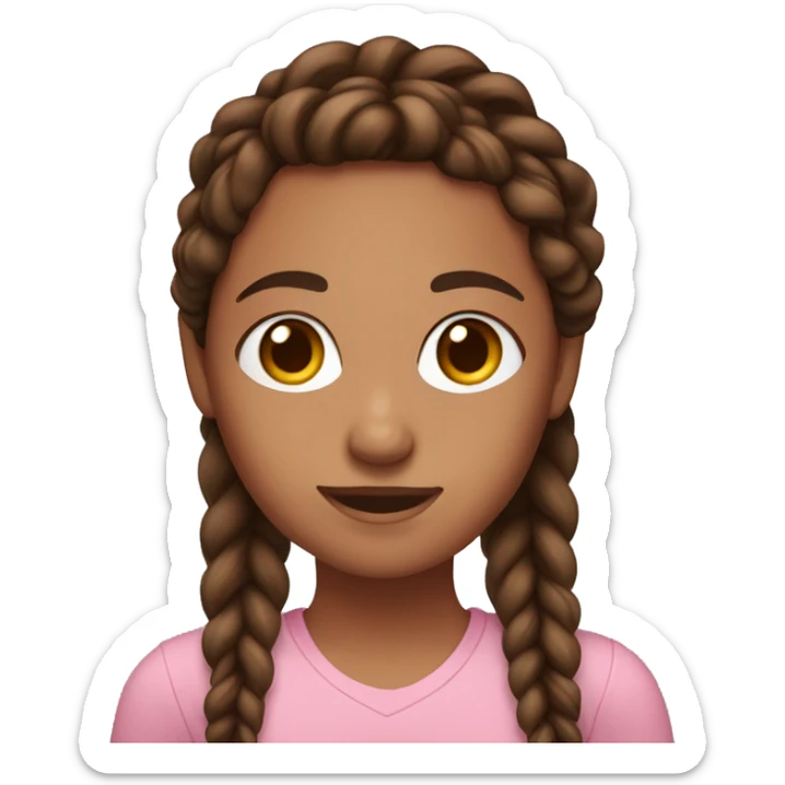 girl with brown braids, brown eyes, freckles, pink shirt, and black pants sticker