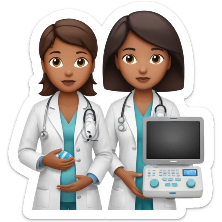 black female doctor and caucasian ultrasound technician performing a fetal ultrasound sticker