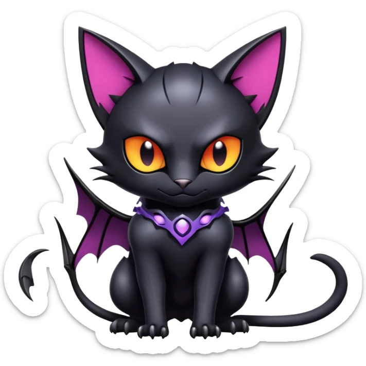 Futuristic black bat-cat-Litten-Noibat-Fakémon-hybrid-creature (full body) sticker