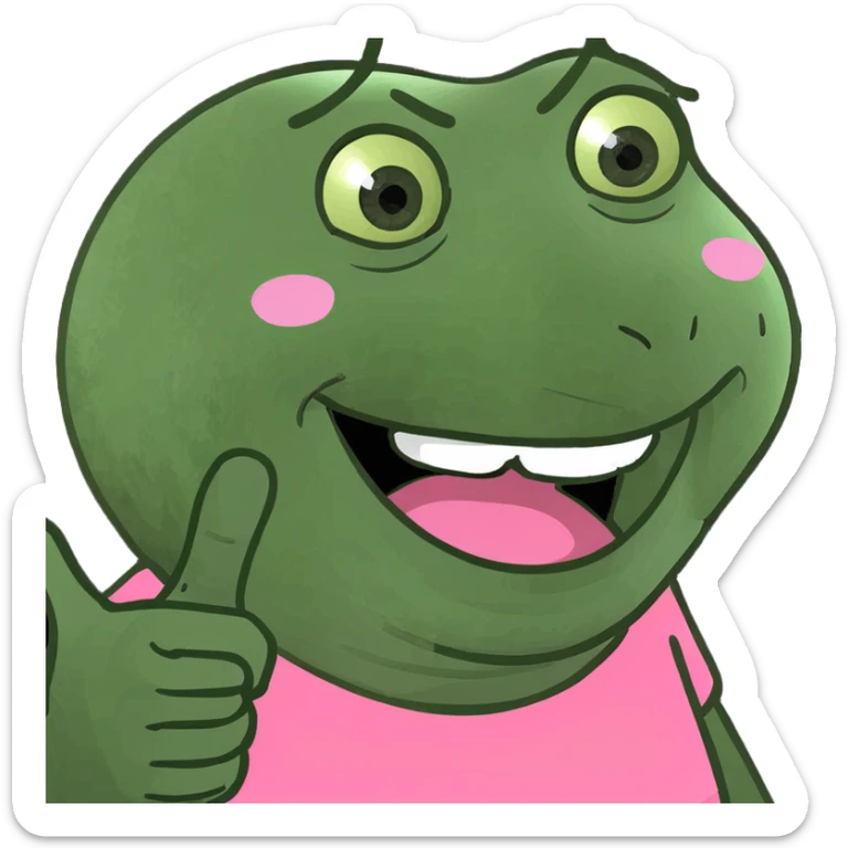 Blonde tan girl with straight long hair, laughing, and pointing straight forward towards the front of the screen wearing pink sticker