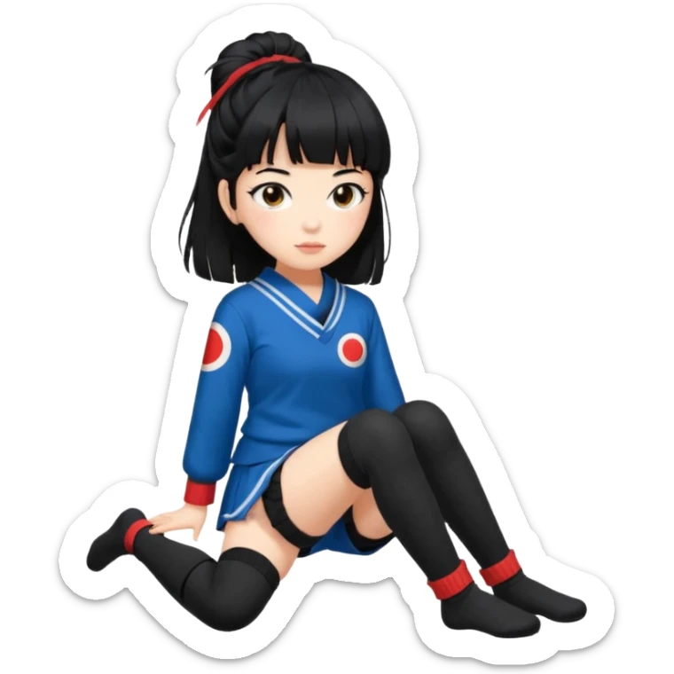 girl named Kally in a Japanese uniform with Black leg warmers and Black arm warmers with black hair with messy bangs sticker
