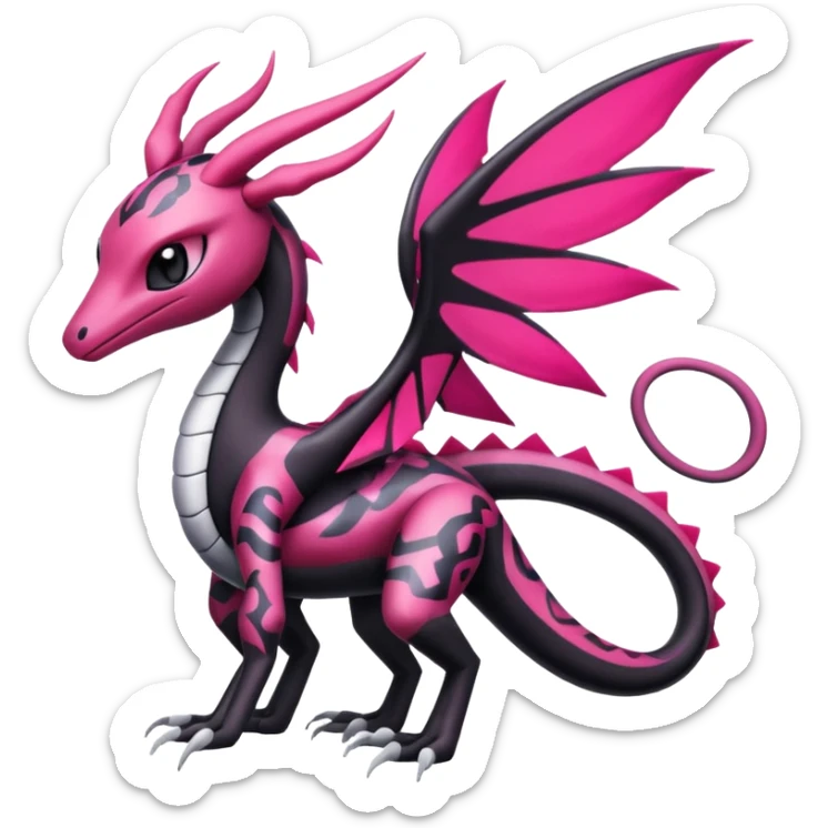 Magenta, black and white Meloetta-Flygon-Gorebyss-Salandit-Salazzle-Pokémon-Fakémon-creature-fusion-hybrid sticker