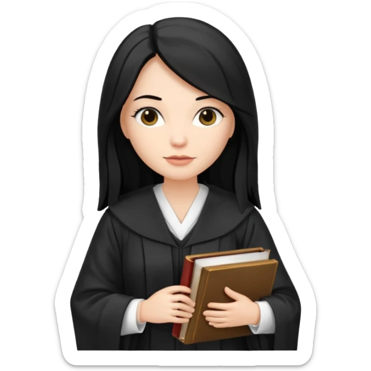 white-women-with-long-black -hair-lawyer-in-lawyer’s-robe. Have law book in hand.  sticker