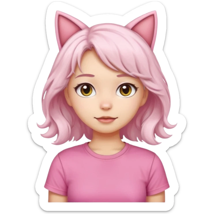 girl with wavy white hair and cat ears wearing pink tshirt sticker