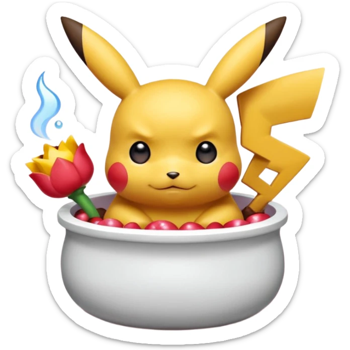 Un Pikachu rouge qui et triste avec des éclairs en fond et il a fait caca et pipi dans un pot  sticker