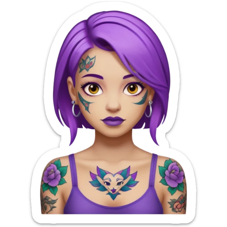 women with tatoos and hightlight that tatoos with purple hair sticker