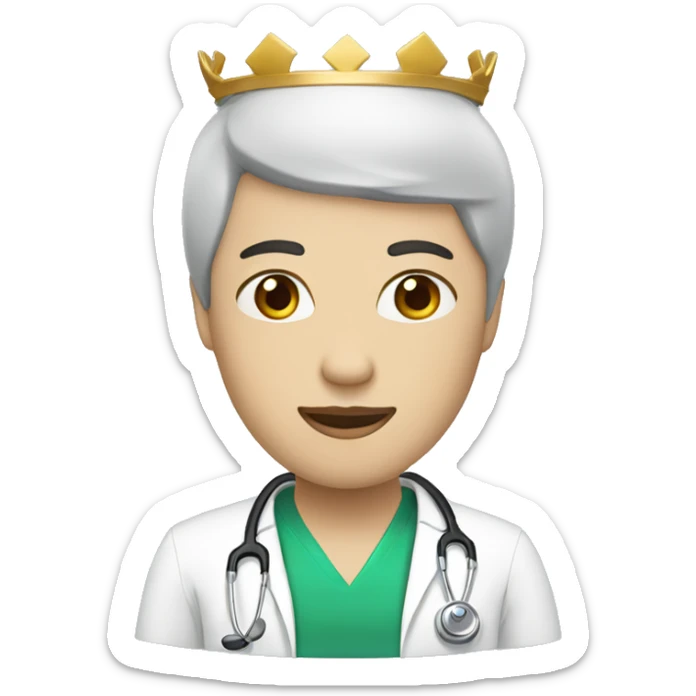 two doctors male and female. male with bald head and black beard with a crown. Female with green eyes long black hair and a crown  sticker
