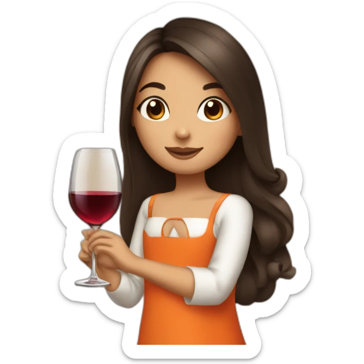 petite brunette girl with long hair in orange dress drinking wine sticker
