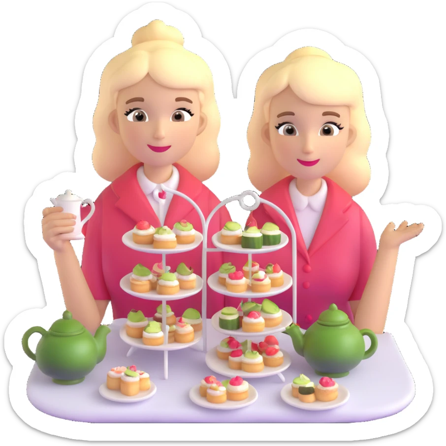 Sophisticated British young woman at afternoon tea party with teapot, cucumber sandwiches and petit fours sticker