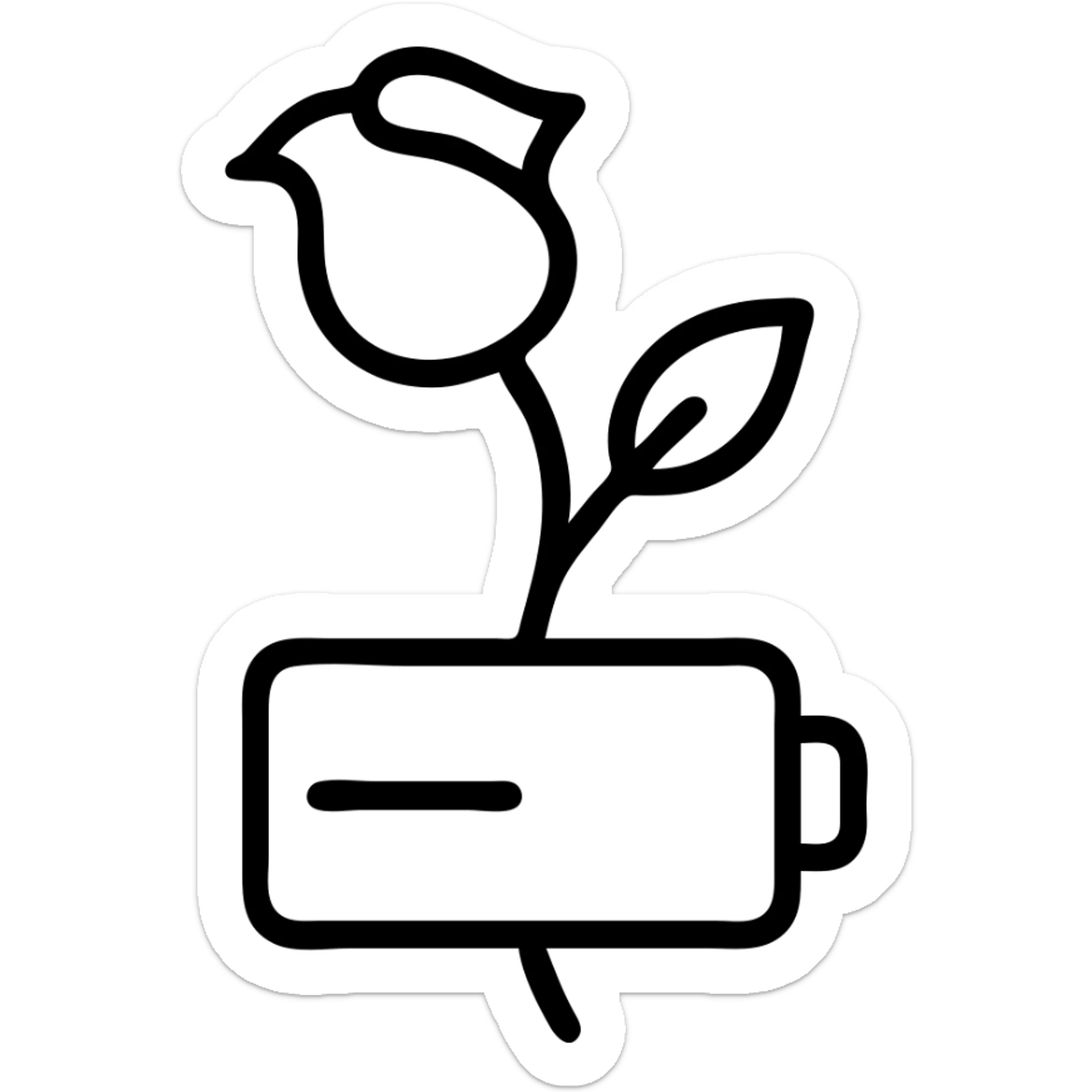 Combined icon of a wilted rose flower with a low battery symbol incorporated into the stem sticker