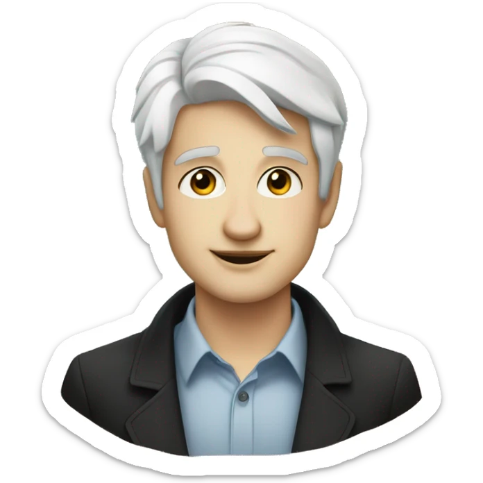 30 yea old male, handsome, small eye, Light white skin, Black hair, Fancy colourful background sticker