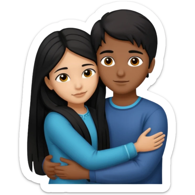 An Afghan girl and Indian boy who are in long distance relationship hug each other from distance. sticker
