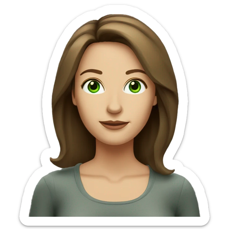 pretty middle age woman with kelly green eyes and shoulder length straight brown hair casual sticker