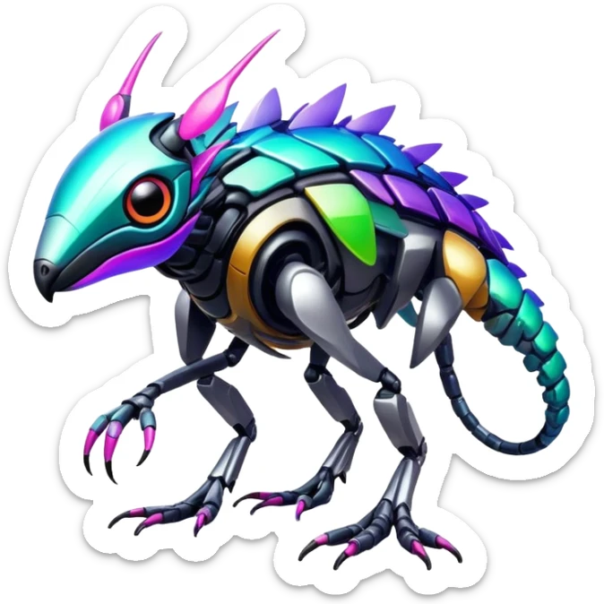  exotic shiny colorful futuristic modern cyber-Fakémon-Digimon-Trico-Vernid-creature sticker