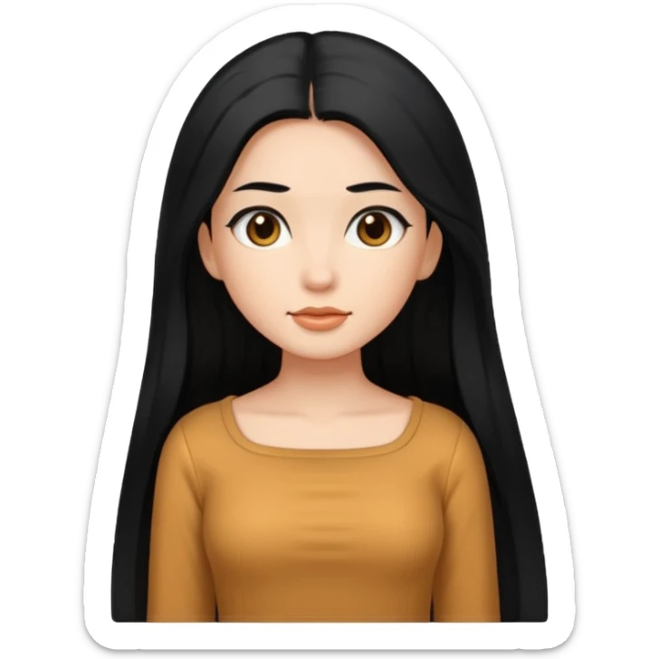 A caramel girl with SUPER long black hair and a square neckline shirt sticker