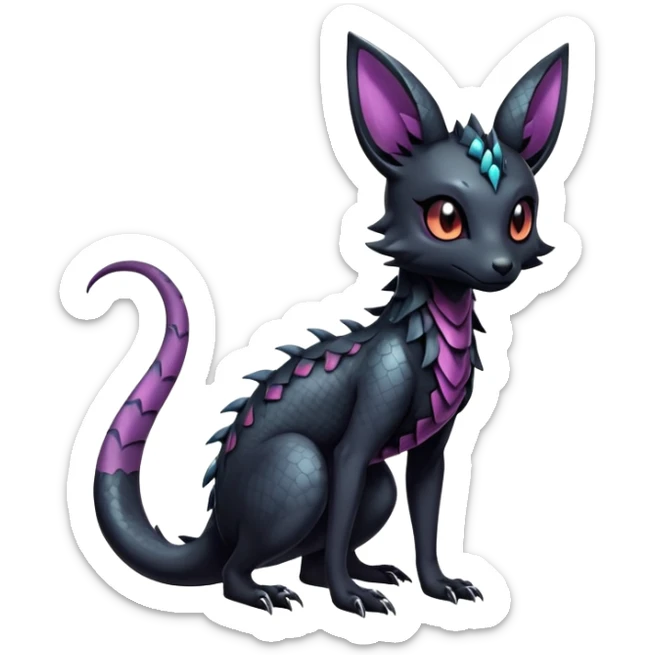 Shiny Dark Cute Majestic Sophisticated Modern Gothic Gloomy Futuristic Scaly Cyber-Salandit-Umbreon-Delcatty-Hybrid (Full body) sticker
