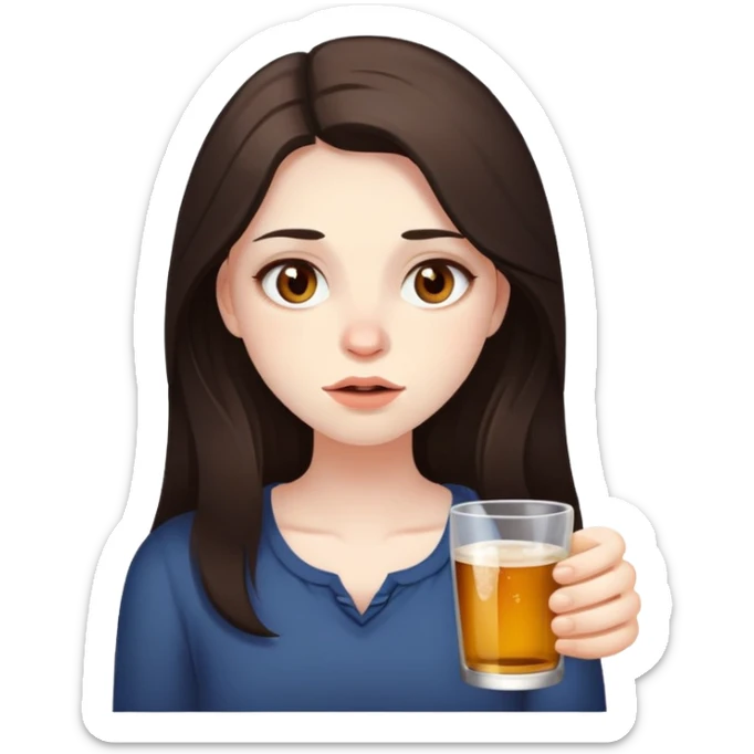 girl with long darke brown hair brown eyes and pale skin very drunk sticker
