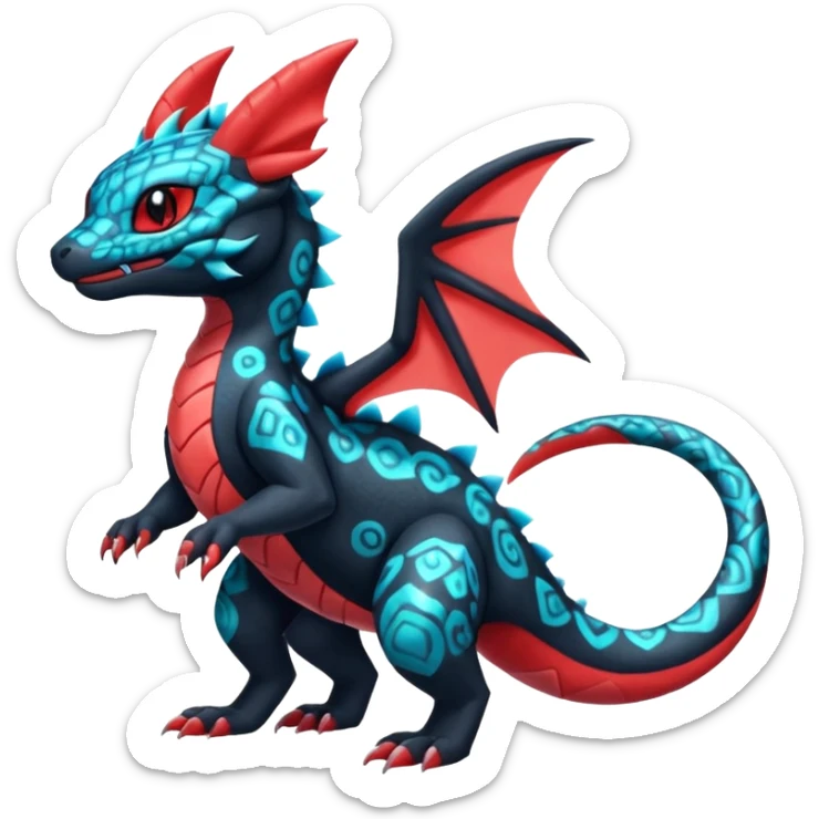 Cute Exotic Colorful Salamence-Guilmon-Salandit-Umbreon-Fakémon-hybrid-creature (full body)  sticker